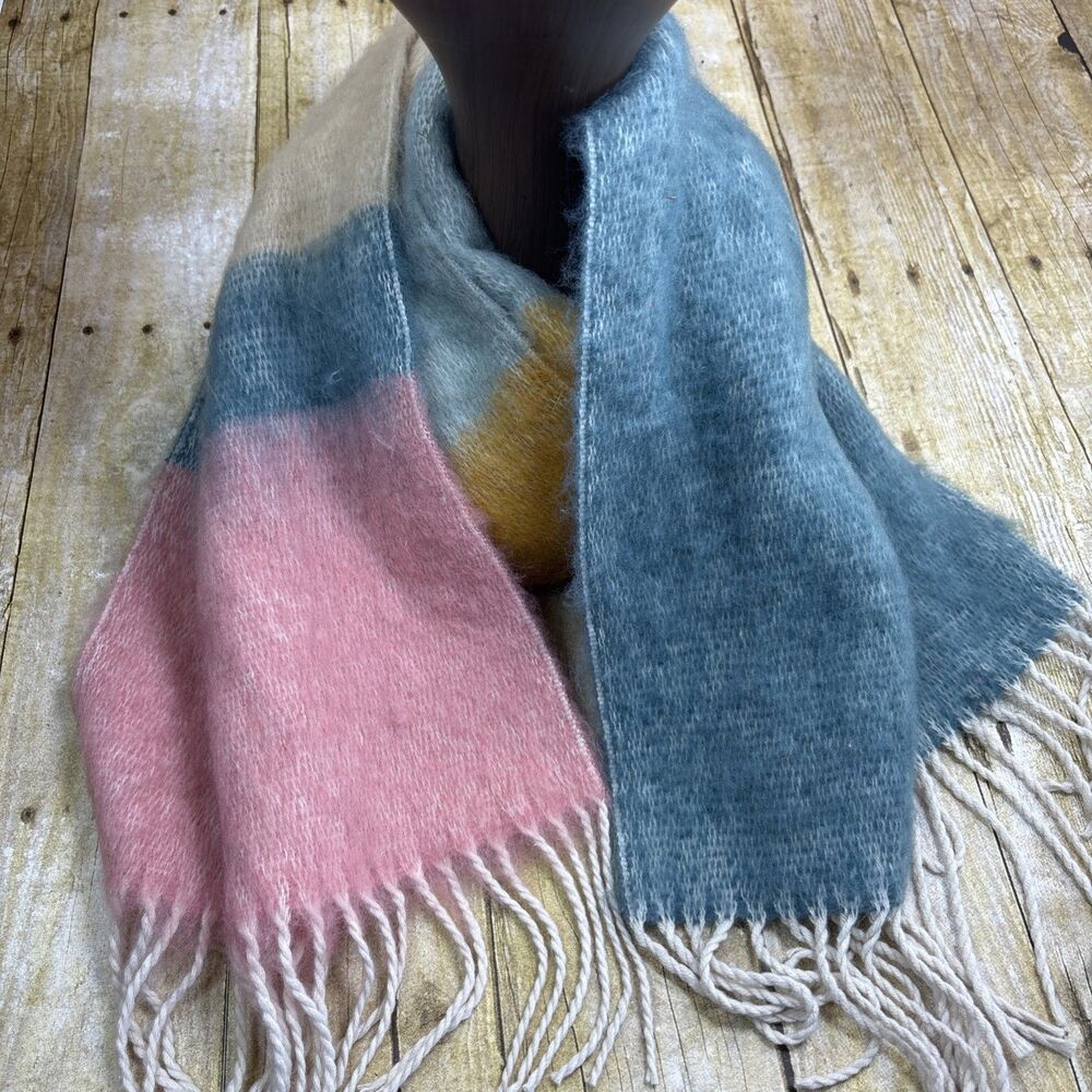 Striped Pastel Rainbow Scarf 100% Polyester Plush Fringed Soft Large